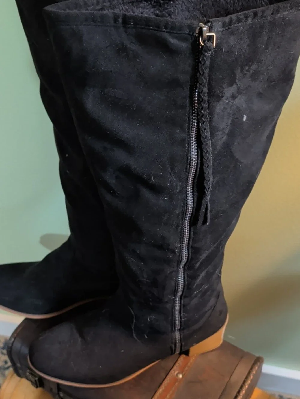 Women's Over-the-Knee Black Zip Boots with Low Block Heel